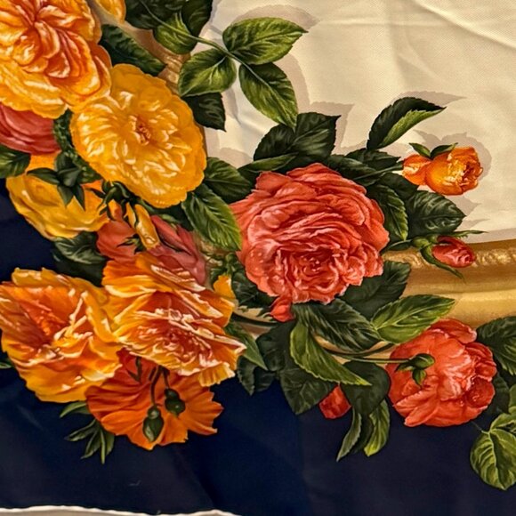 Floral Silk Scarf with Orange and Yellow Roses - Picture 5 of 7